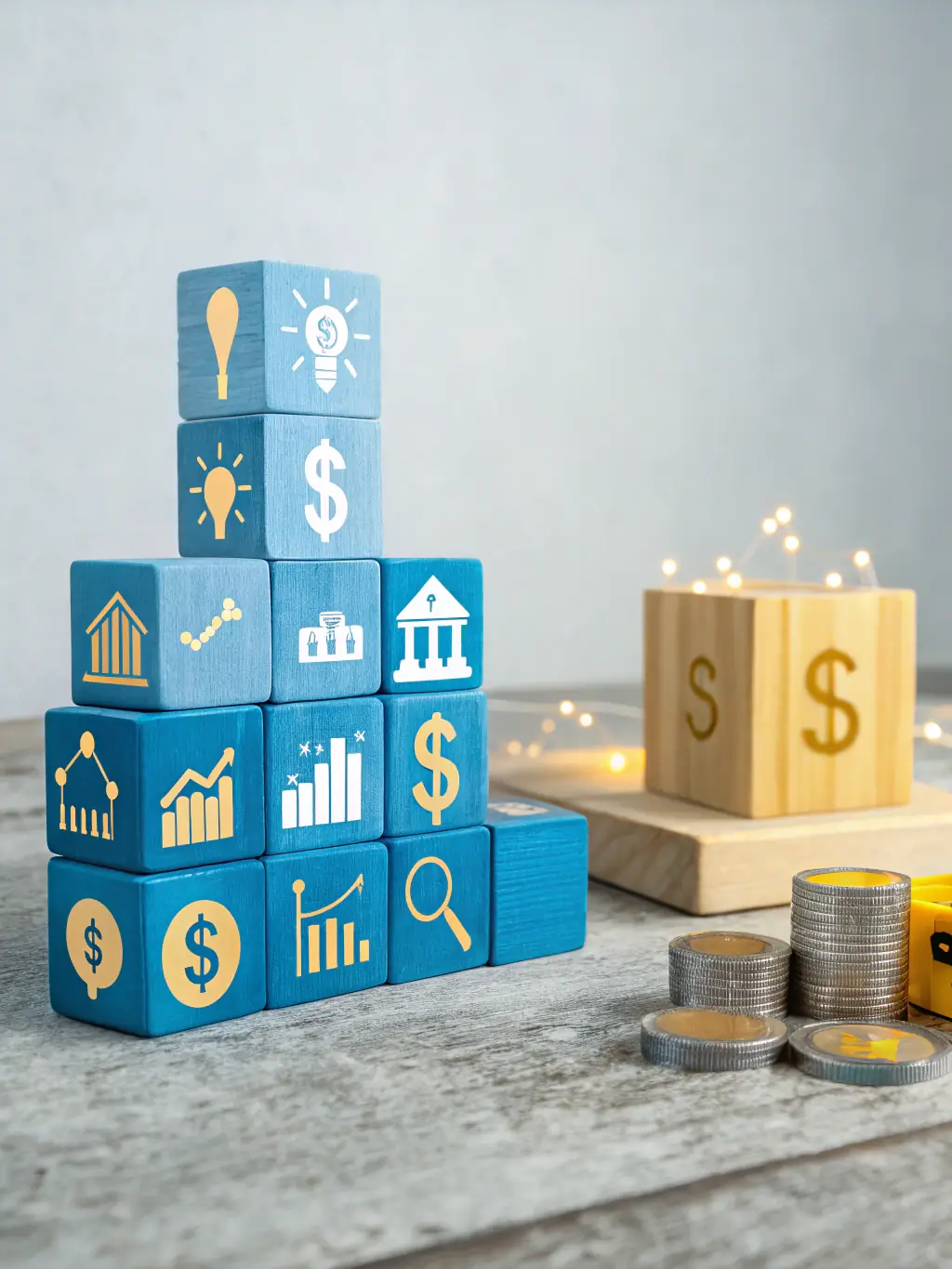 A visual metaphor of building blocks forming a strong foundation, representing CatalystUKUno's focus on building robust business foundations.